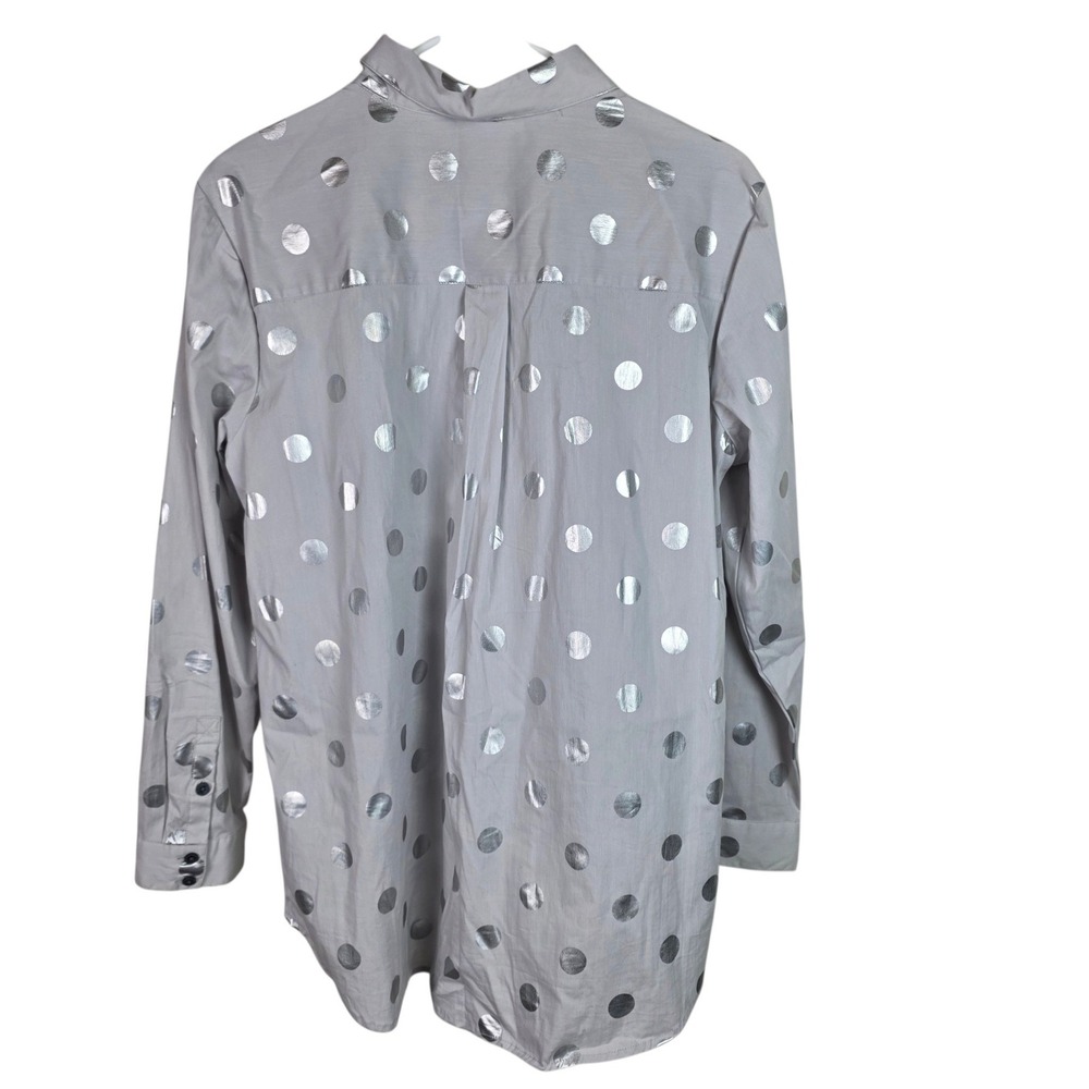 à‎ la carte Button Down Women L Grey Silver Excellent Metallic Polka Dot Shirt - Picture 5 of 10